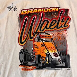 Vintage 90’s Brandon Waelti Signed Midget Car Racing Tshirt XL Gildan White